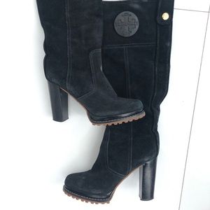 Tory Burch knee high black suede boots